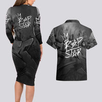 Rap Star Streetwear Couples Matching Long Sleeve Bodycon Dress and Hawaiian Shirt with Graffiti Lettering and Hip Hop - Wonder Print Shop