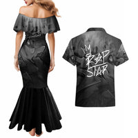 Rap Star Streetwear Couples Matching Mermaid Dress and Hawaiian Shirt with Graffiti Lettering and Hip Hop - Wonder Print Shop