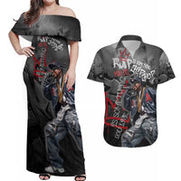 Rap Star Streetwear Couples Matching Off Shoulder Maxi Dress and Hawaiian Shirt with Graffiti Lettering and Hip Hop - Wonder Print Shop