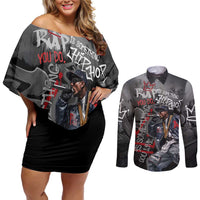Rap Star Streetwear Couples Matching Off Shoulder Short Dress and Long Sleeve Button Shirt with Graffiti Lettering and Hip Hop - Wonder Print Shop
