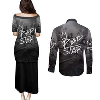 Rap Star Streetwear Couples Matching Puletasi and Long Sleeve Button Shirt with Graffiti Lettering and Hip Hop - Wonder Print Shop