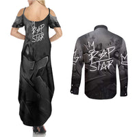 Rap Star Streetwear Couples Matching Summer Maxi Dress and Long Sleeve Button Shirt with Graffiti Lettering and Hip Hop - Wonder Print Shop