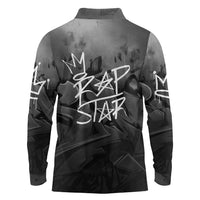 Rap Star Streetwear Long Sleeve Polo Shirt with Graffiti Lettering and Hip Hop - Wonder Print Shop