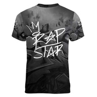 Rap Star Streetwear Women V-Neck T-Shirt with Graffiti Lettering and Hip Hop - Wonder Print Shop