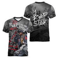 Rap Star Streetwear Women V-Neck T-Shirt with Graffiti Lettering and Hip Hop - Wonder Print Shop