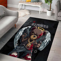 Hip Hop Streetwear Area Rug with Graffiti Boombox and Angel Bear Graphic in Urban Bullet Hole Design - Wonder Print Shop