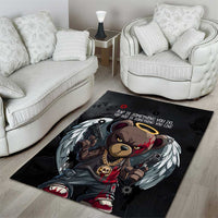 Hip Hop Streetwear Area Rug with Graffiti Boombox and Angel Bear Graphic in Urban Bullet Hole Design - Wonder Print Shop