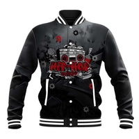 Hip Hop Streetwear Baseball Jacket with Graffiti Boombox and Angel Bear Graphic in Urban Bullet Hole Design - Wonder Print Shop