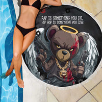 Hip Hop Streetwear Beach Blanket with Graffiti Boombox and Angel Bear Graphic in Urban Bullet Hole Design - Wonder Print Shop