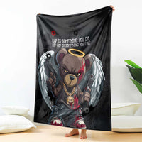 Hip Hop Streetwear Blanket with Graffiti Boombox and Angel Bear Graphic in Urban Bullet Hole Design - Wonder Print Shop