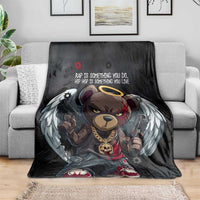 Hip Hop Streetwear Blanket with Graffiti Boombox and Angel Bear Graphic in Urban Bullet Hole Design - Wonder Print Shop