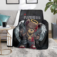 Hip Hop Streetwear Blanket with Graffiti Boombox and Angel Bear Graphic in Urban Bullet Hole Design - Wonder Print Shop