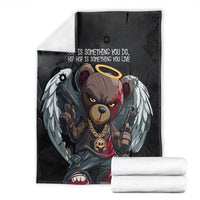 Hip Hop Streetwear Blanket with Graffiti Boombox and Angel Bear Graphic in Urban Bullet Hole Design - Wonder Print Shop