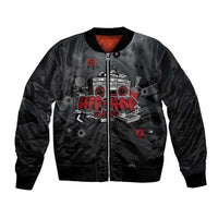 Hip Hop Streetwear Bomber Jacket with Graffiti Boombox and Angel Bear Graphic in Urban Bullet Hole Design - Wonder Print Shop
