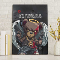 Hip Hop Streetwear Canvas Wall Art with Graffiti Boombox and Angel Bear Graphic in Urban Bullet Hole Design - Wonder Print Shop