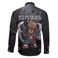 Hip Hop Streetwear Family Matching Off The Shoulder Long Sleeve Dress and Hawaiian Shirt with Graffiti Boombox and Angel Bear Graphic in Urban Bullet Hole Design - Wonder Print Shop