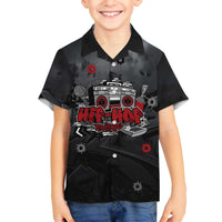 Hip Hop Streetwear Family Matching Off The Shoulder Long Sleeve Dress and Hawaiian Shirt with Graffiti Boombox and Angel Bear Graphic in Urban Bullet Hole Design - Wonder Print Shop