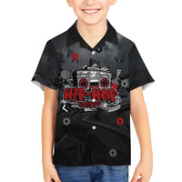 Hip Hop Streetwear Family Matching Off Shoulder Maxi Dress and Hawaiian Shirt with Graffiti Boombox and Angel Bear Graphic in Urban Bullet Hole Design - Wonder Print Shop