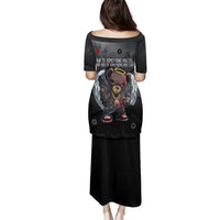 Hip Hop Streetwear Family Matching Puletasi and Hawaiian Shirt with Graffiti Boombox and Angel Bear Graphic in Urban Bullet Hole Design - Wonder Print Shop
