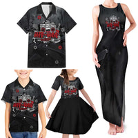 Hip Hop Streetwear Family Matching Tank Maxi Dress and Hawaiian Shirt with Graffiti Boombox and Angel Bear Graphic in Urban Bullet Hole Design - Wonder Print Shop