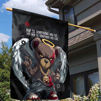 Hip Hop Streetwear Garden Flag with Graffiti Boombox and Angel Bear Graphic in Urban Bullet Hole Design - Wonder Print Shop