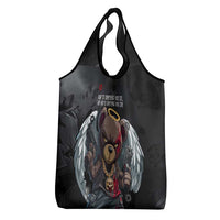 Hip Hop Streetwear Grocery Bag with Graffiti Boombox and Angel Bear Graphic in Urban Bullet Hole Design - Wonder Print Shop