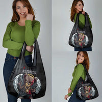 Hip Hop Streetwear Grocery Bag with Graffiti Boombox and Angel Bear Graphic in Urban Bullet Hole Design - Wonder Print Shop