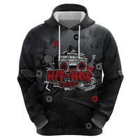 Hip Hop Streetwear Hoodie with Graffiti Boombox and Angel Bear Graphic in Urban Bullet Hole Design - Wonder Print Shop
