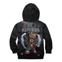 Hip Hop Streetwear Kid Hoodie with Graffiti Boombox and Angel Bear Graphic in Urban Bullet Hole Design - Wonder Print Shop