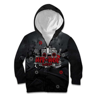 Hip Hop Streetwear Kid Hoodie with Graffiti Boombox and Angel Bear Graphic in Urban Bullet Hole Design - Wonder Print Shop