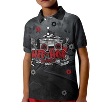 Hip Hop Streetwear Kid Polo Shirt with Graffiti Boombox and Angel Bear Graphic in Urban Bullet Hole Design - Wonder Print Shop