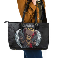 Hip Hop Streetwear Leather Tote Bag with Graffiti Boombox and Angel Bear Graphic in Urban Bullet Hole Design - Wonder Print Shop
