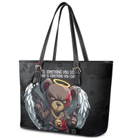 Hip Hop Streetwear Leather Tote Bag with Graffiti Boombox and Angel Bear Graphic in Urban Bullet Hole Design - Wonder Print Shop