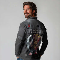 Hip Hop Streetwear Long Sleeve Polo Shirt with Graffiti Boombox and Angel Bear Graphic in Urban Bullet Hole Design - Wonder Print Shop