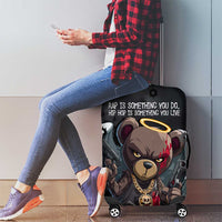 Hip Hop Streetwear Luggage Cover with Graffiti Boombox and Angel Bear Graphic in Urban Bullet Hole Design - Wonder Print Shop