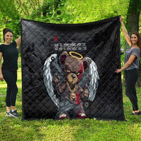 Hip Hop Streetwear Quilt with Graffiti Boombox and Angel Bear Graphic in Urban Bullet Hole Design - Wonder Print Shop
