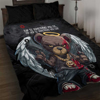 Hip Hop Streetwear Quilt Bed Set with Graffiti Boombox and Angel Bear Graphic in Urban Bullet Hole Design - Wonder Print Shop