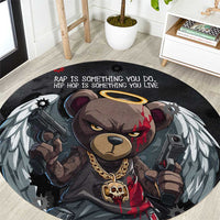 Hip Hop Streetwear Round Carpet with Graffiti Boombox and Angel Bear Graphic in Urban Bullet Hole Design - Wonder Print Shop