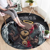 Hip Hop Streetwear Round Carpet with Graffiti Boombox and Angel Bear Graphic in Urban Bullet Hole Design - Wonder Print Shop