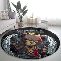 Hip Hop Streetwear Round Carpet with Graffiti Boombox and Angel Bear Graphic in Urban Bullet Hole Design - Wonder Print Shop