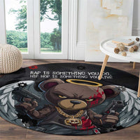 Hip Hop Streetwear Round Carpet with Graffiti Boombox and Angel Bear Graphic in Urban Bullet Hole Design - Wonder Print Shop