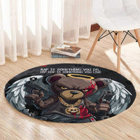 Hip Hop Streetwear Round Carpet with Graffiti Boombox and Angel Bear Graphic in Urban Bullet Hole Design - Wonder Print Shop