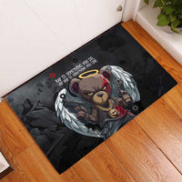 Hip Hop Streetwear Rubber Doormat with Graffiti Boombox and Angel Bear Graphic in Urban Bullet Hole Design - Wonder Print Shop