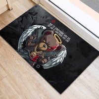Hip Hop Streetwear Rubber Doormat with Graffiti Boombox and Angel Bear Graphic in Urban Bullet Hole Design - Wonder Print Shop