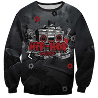 Hip Hop Streetwear Sweatshirt with Graffiti Boombox and Angel Bear Graphic in Urban Bullet Hole Design - Wonder Print Shop