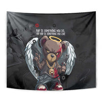 Hip Hop Streetwear Tapestry with Graffiti Boombox and Angel Bear Graphic in Urban Bullet Hole Design - Wonder Print Shop