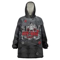 Hip Hop Streetwear Wearable Blanket Hoodie with Graffiti Boombox and Angel Bear Graphic in Urban Bullet Hole Design - Wonder Print Shop