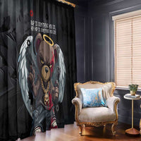 Hip Hop Streetwear Window Curtain with Graffiti Boombox and Angel Bear Graphic in Urban Bullet Hole Design - Wonder Print Shop