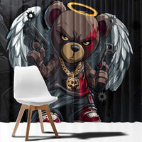 Hip Hop Streetwear Window Curtain with Graffiti Boombox and Angel Bear Graphic in Urban Bullet Hole Design - Wonder Print Shop