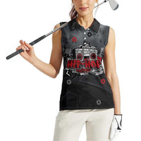 Hip Hop Streetwear Women Sleeveless Polo Shirt with Graffiti Boombox and Angel Bear Graphic in Urban Bullet Hole Design - Wonder Print Shop